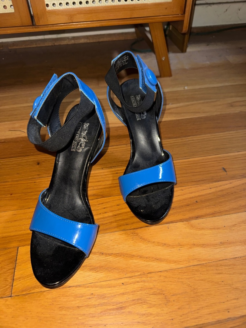 Coach and Four Bright Blue Patent Ankle-Strap Heels